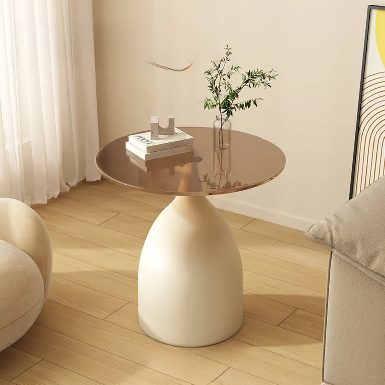 Table d'appoint ronde classique en verre avec pied central - Table seule