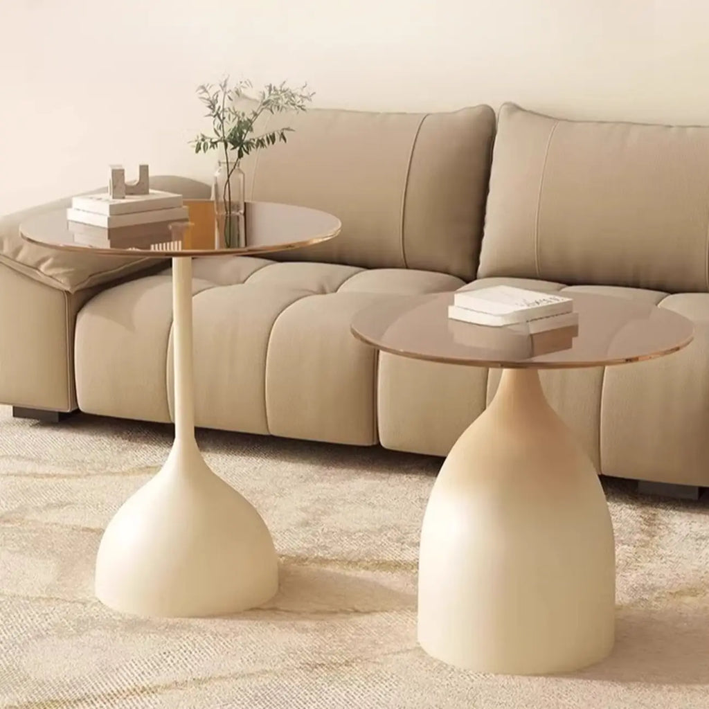 Table d'appoint ronde classique en verre avec pied central - Table seule