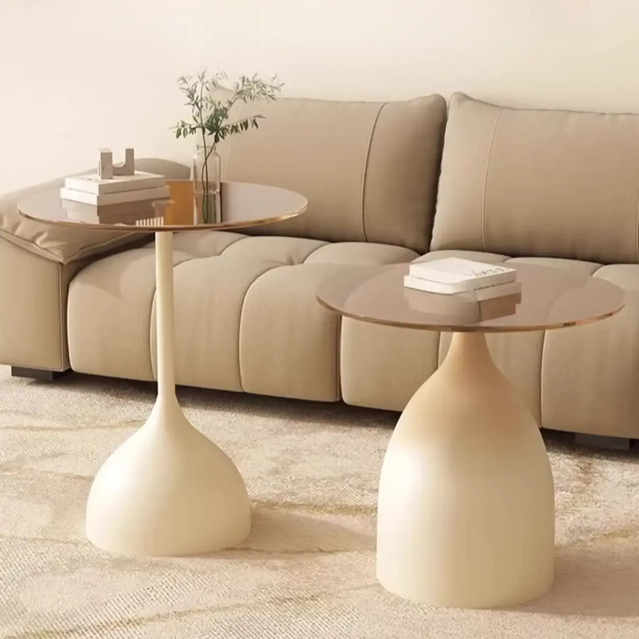 Table d'appoint ronde classique en verre avec pied central - Table seule