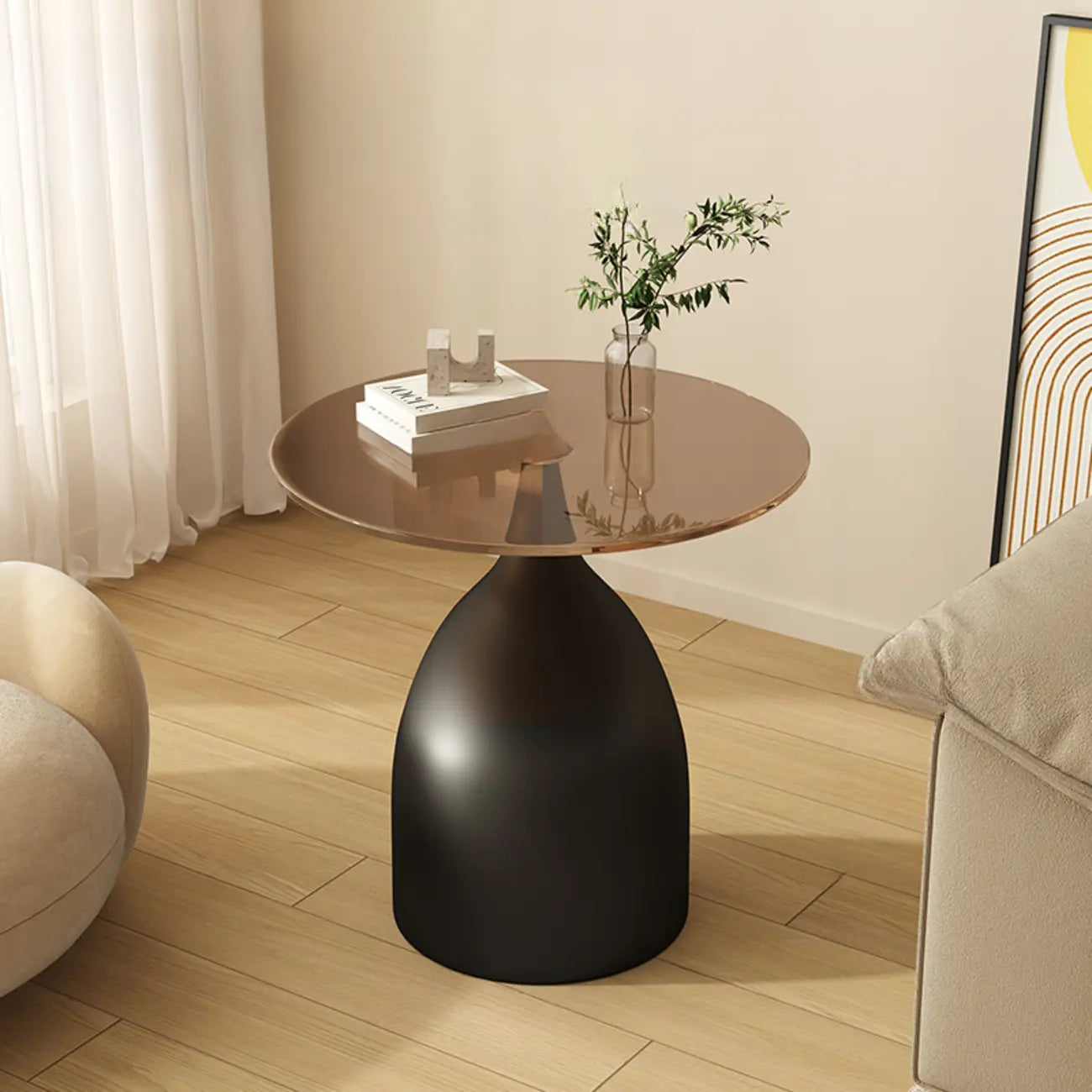 Table d'appoint ronde classique en verre avec pied central - Table seule