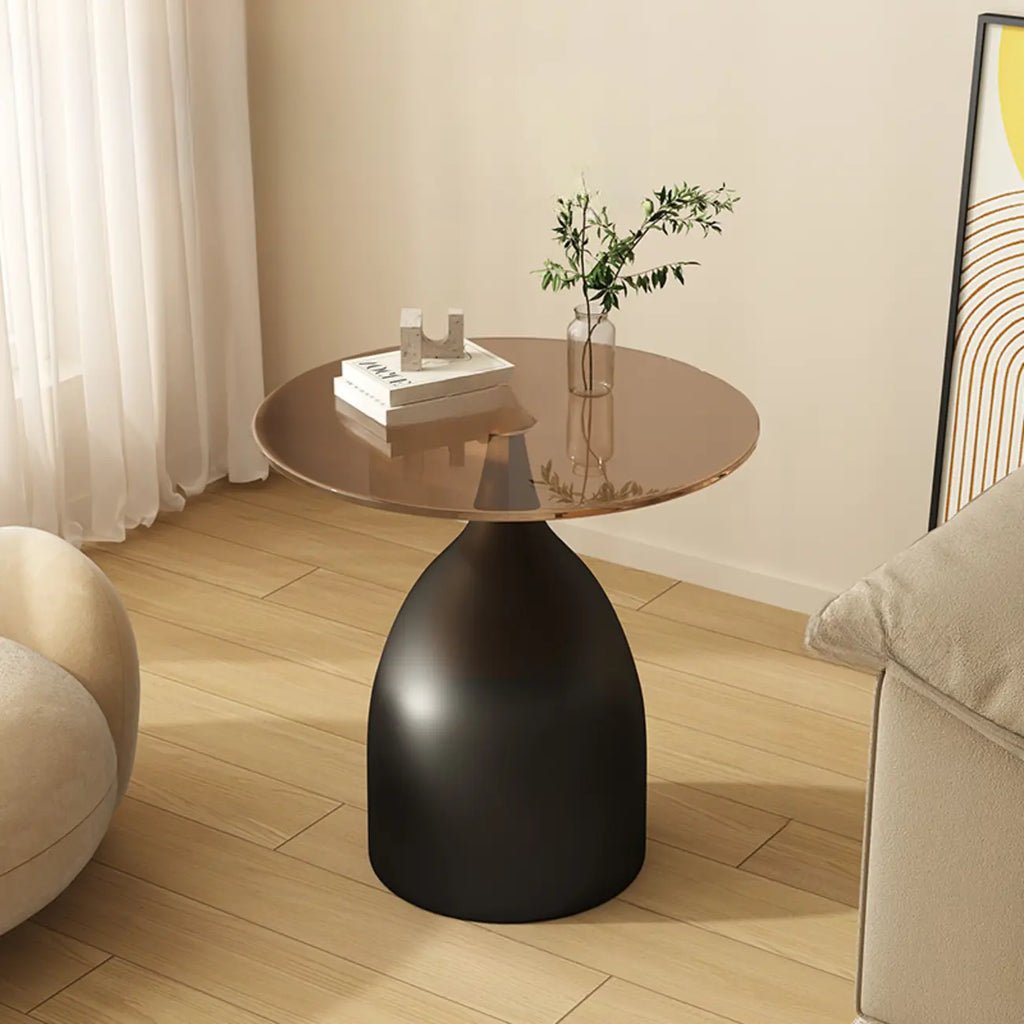 Table d'appoint ronde classique en verre avec pied central - Table seule