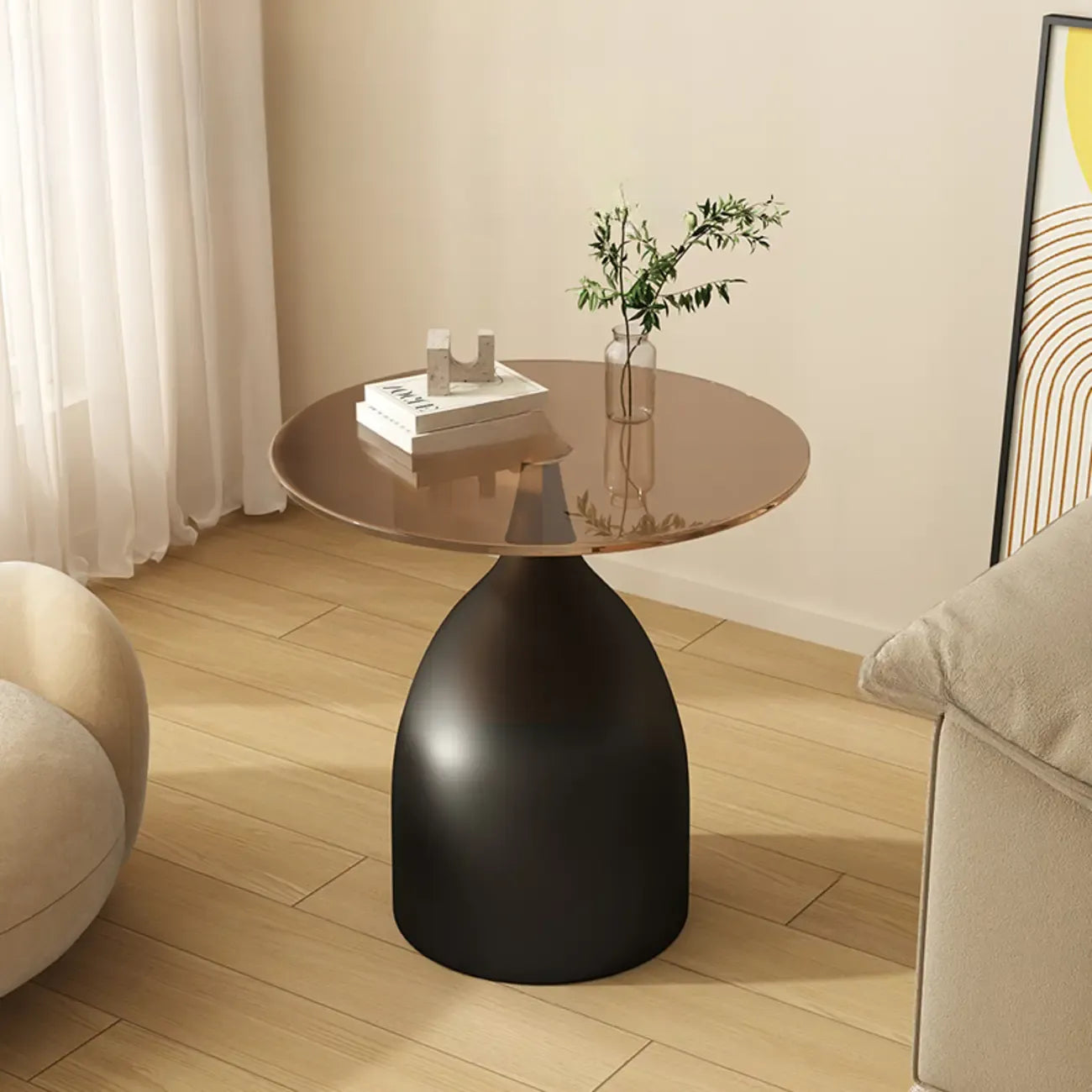 Table d'appoint ronde classique en verre avec pied central - Table seule