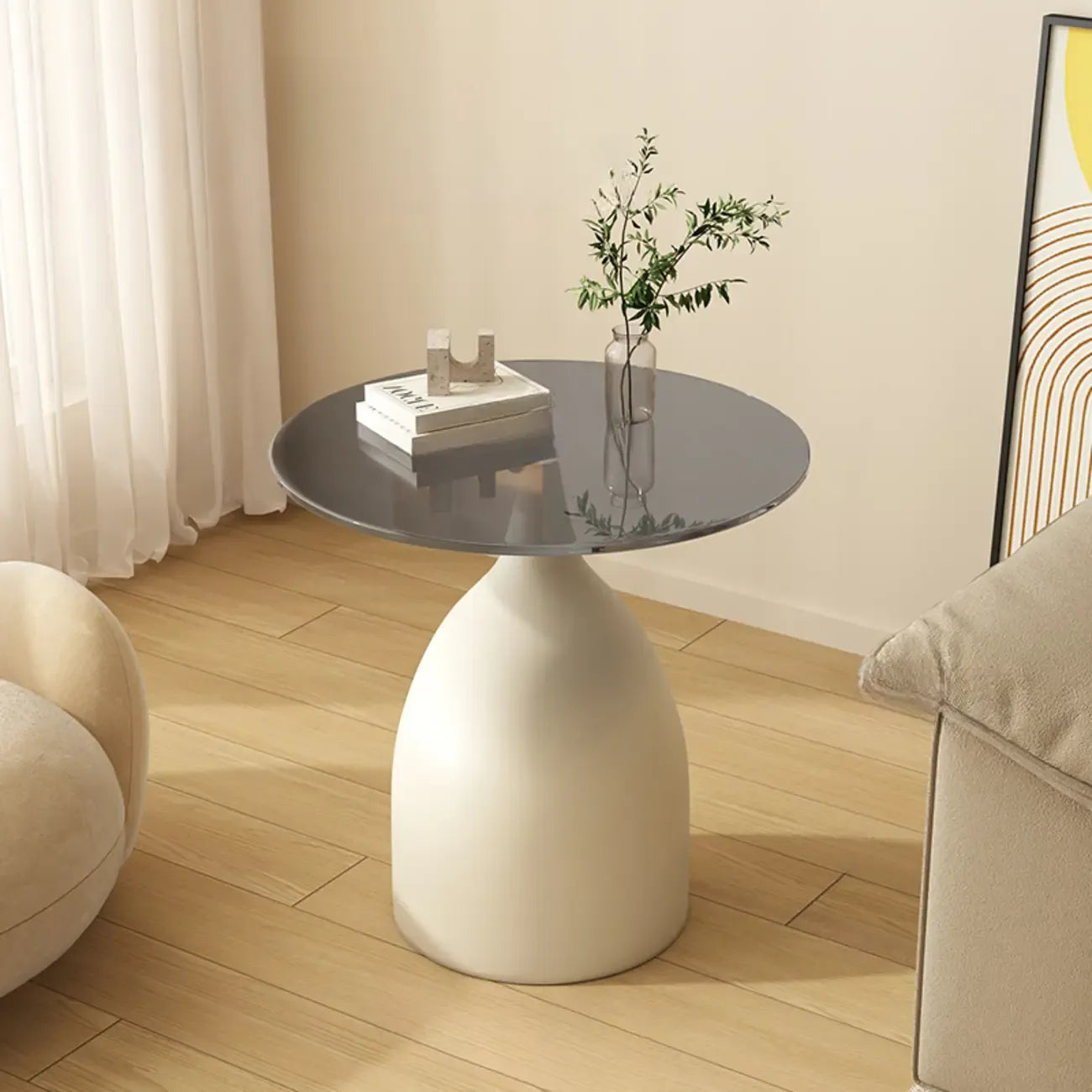 Table d'appoint ronde classique en verre avec pied central - Table seule