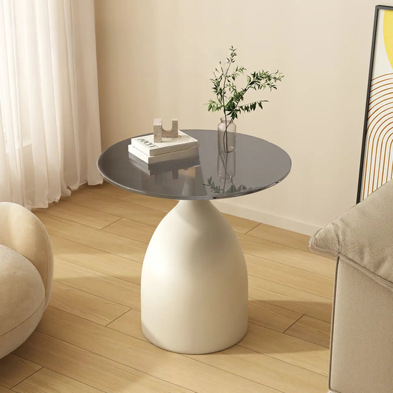 Table d'appoint ronde classique en verre avec pied central - Table seule