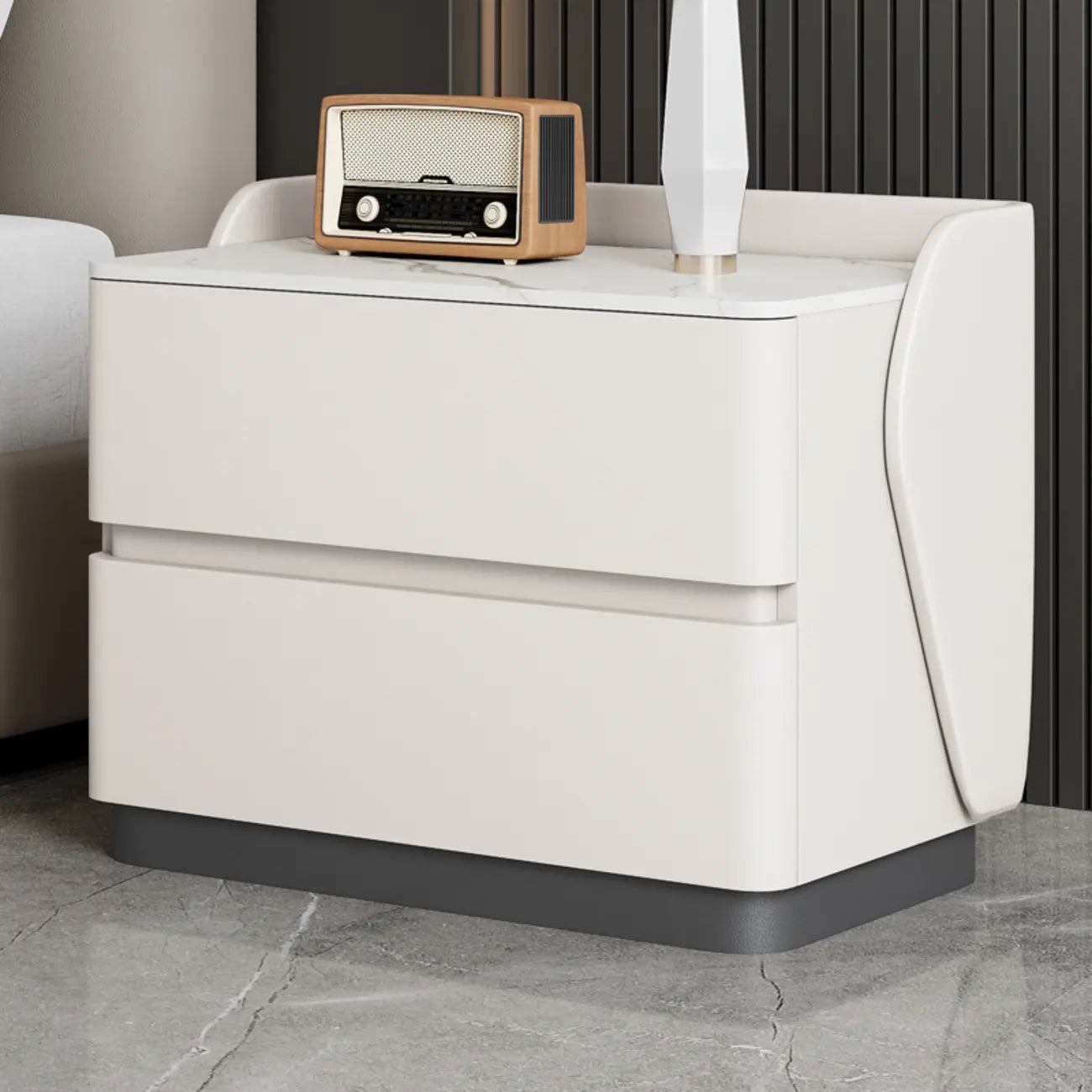 Table de chevet Art Déco avec plateau en pierre et 2 tiroirs de rangement