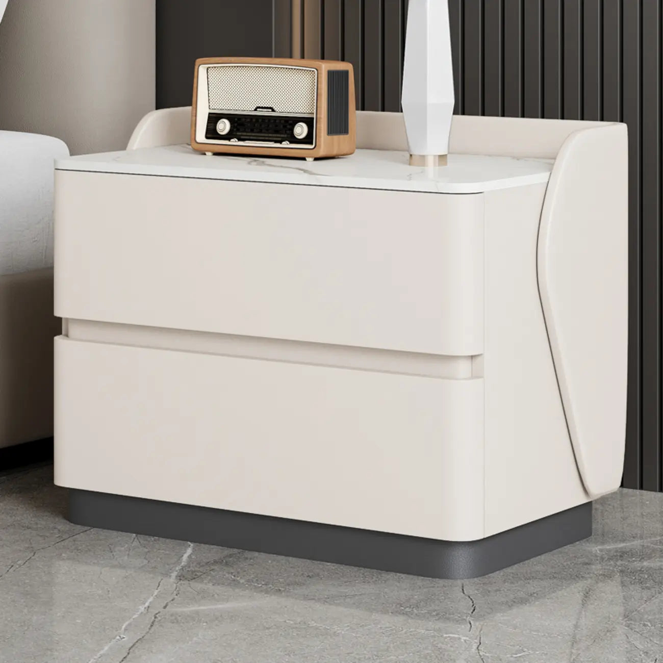 Table de chevet Art Déco avec plateau en pierre et 2 tiroirs de rangement