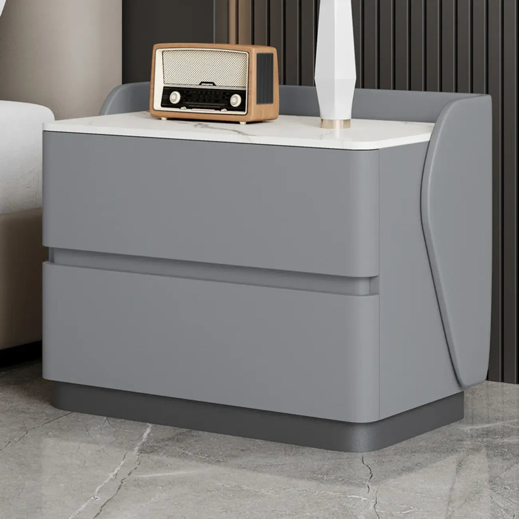 Table de chevet Art Déco avec plateau en pierre et 2 tiroirs de rangement