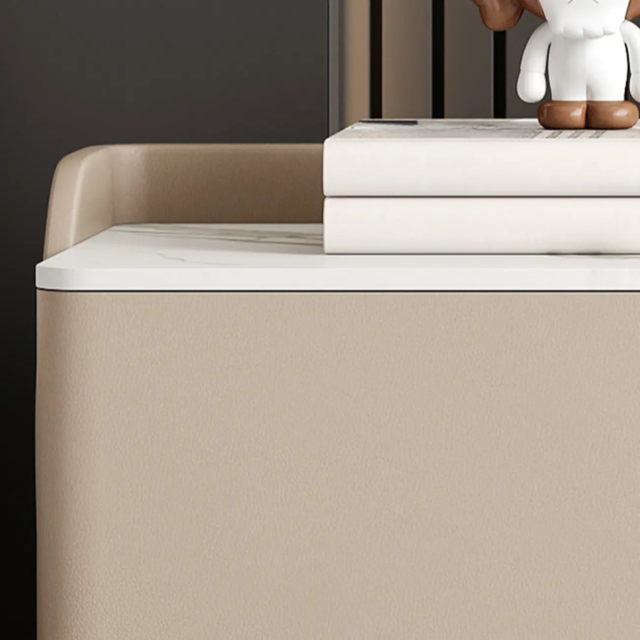 Table de chevet Art Déco avec plateau en pierre et 2 tiroirs de rangement
