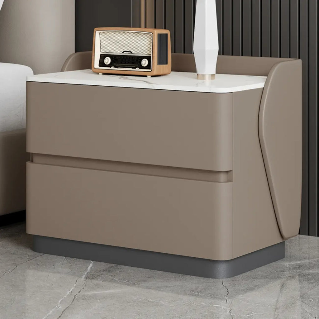 Table de chevet Art Déco avec plateau en pierre et 2 tiroirs de rangement