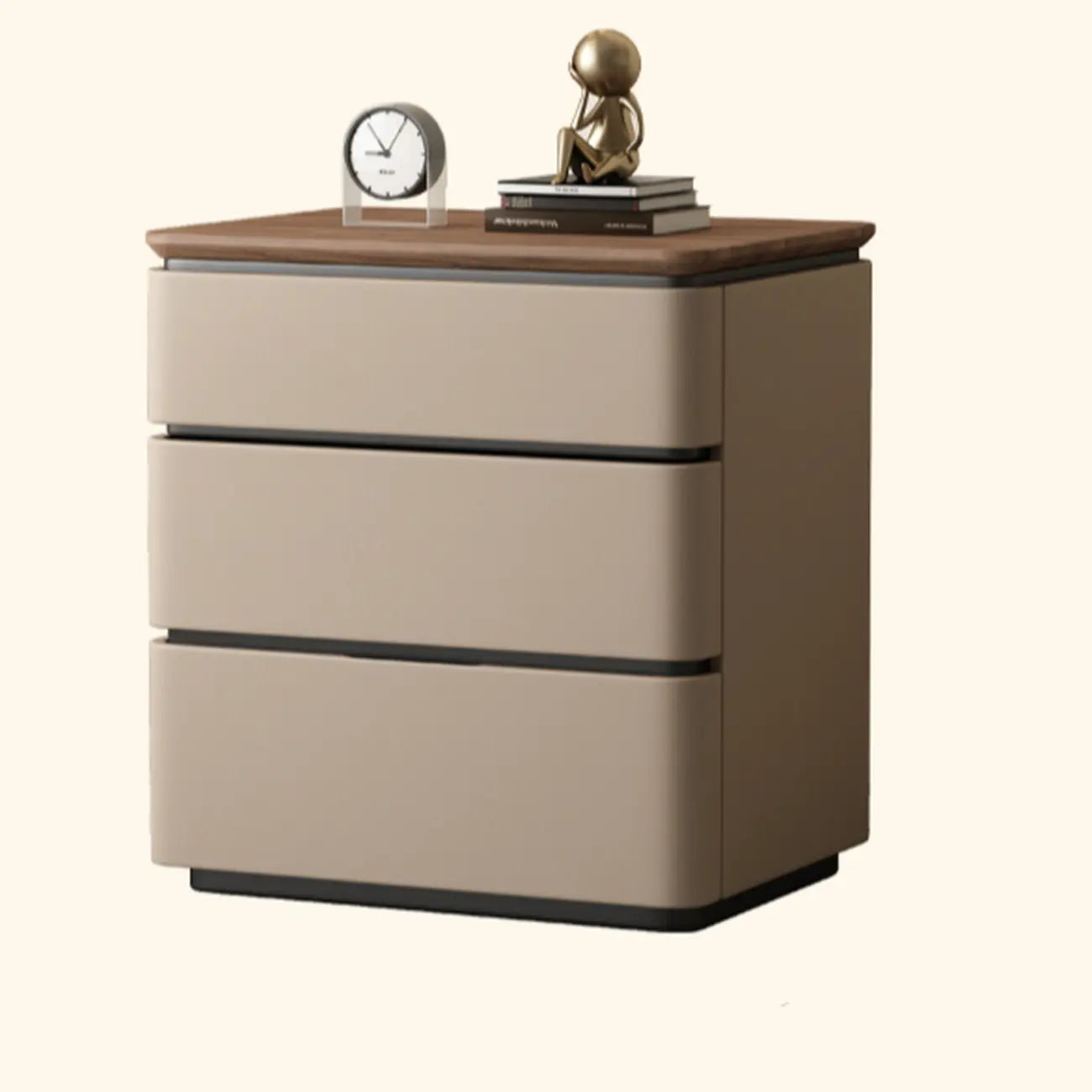 Table de chevet étroite et moderne en bois avec 3 tiroirs