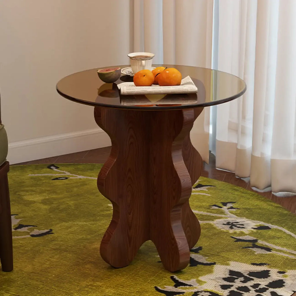 Table d'appoint piédestal en noyer avec plateau en verre, style moderne du milieu du siècle