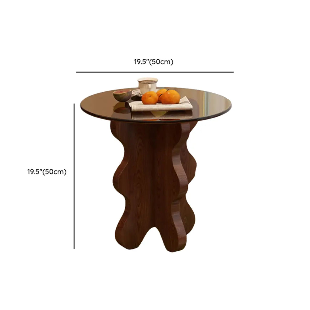 Table d'appoint piédestal en noyer avec plateau en verre, style moderne du milieu du siècle