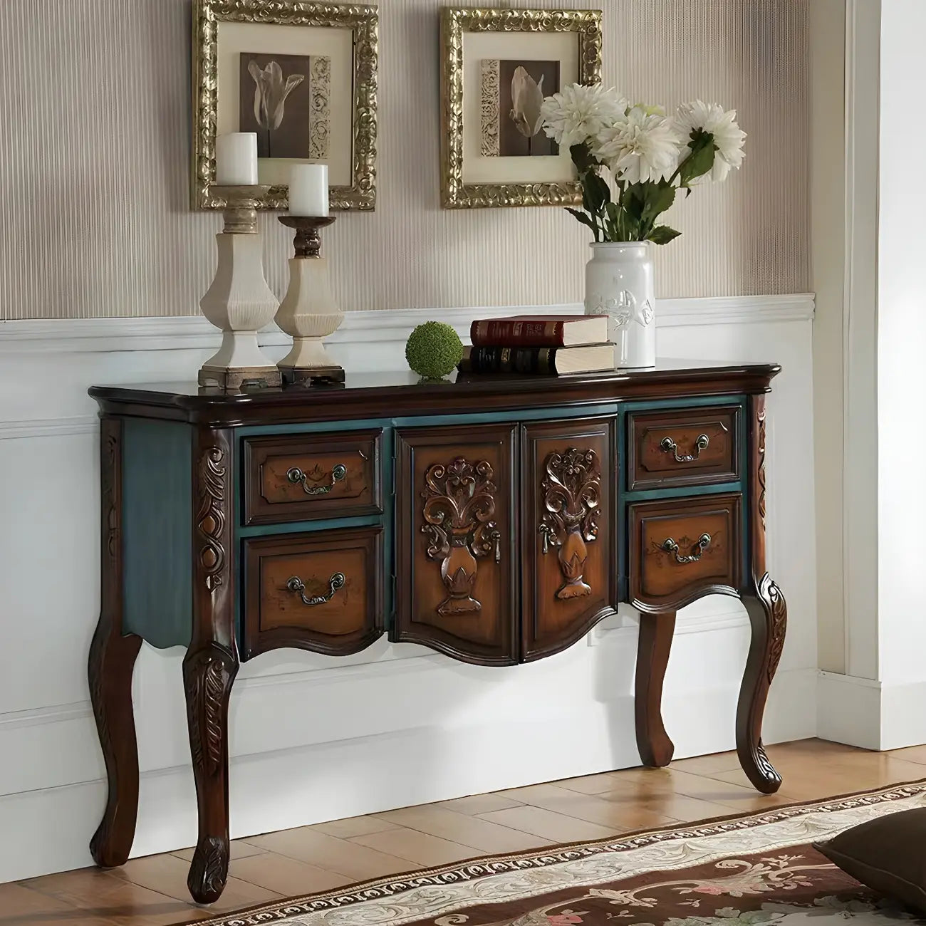 Console de rangement en bois de style français avec tiroirs