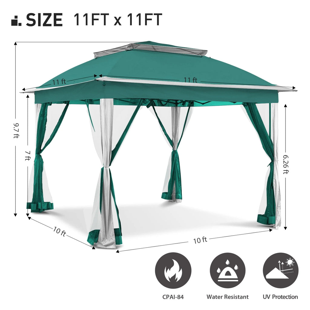 Cozywor Tonnelle escamotable en acier de 3,35 m x 3,35 m avec moustiquaire