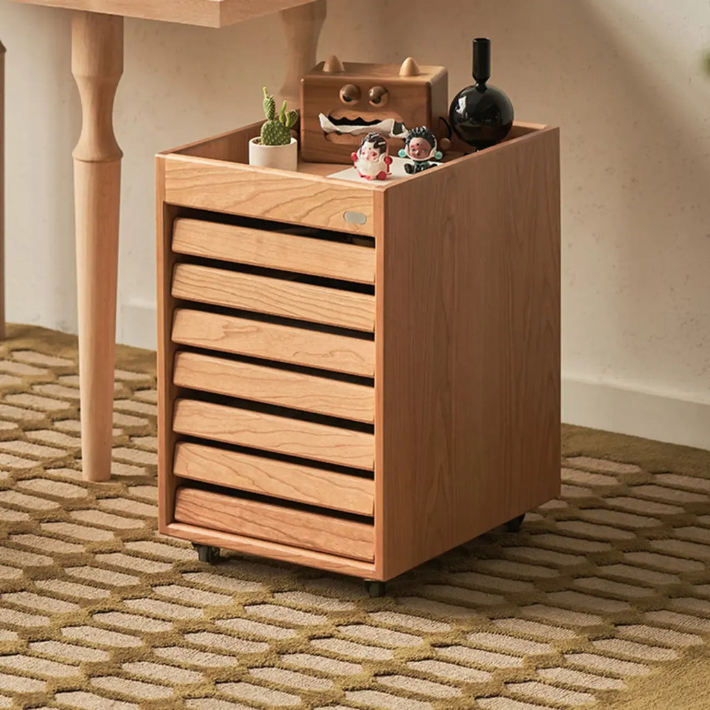 Table d'appoint roulante moderne en bois de cerisier avec tiroirs
