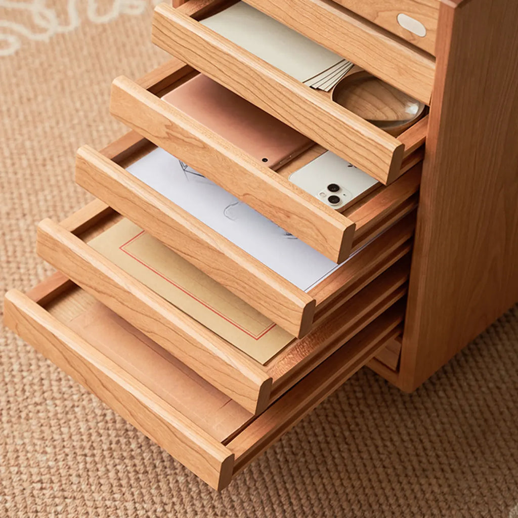 Table d'appoint roulante moderne en bois de cerisier avec tiroirs
