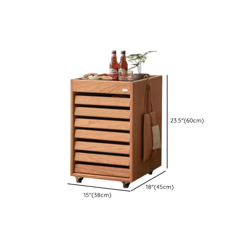 Table d'appoint roulante moderne en bois de cerisier avec tiroirs