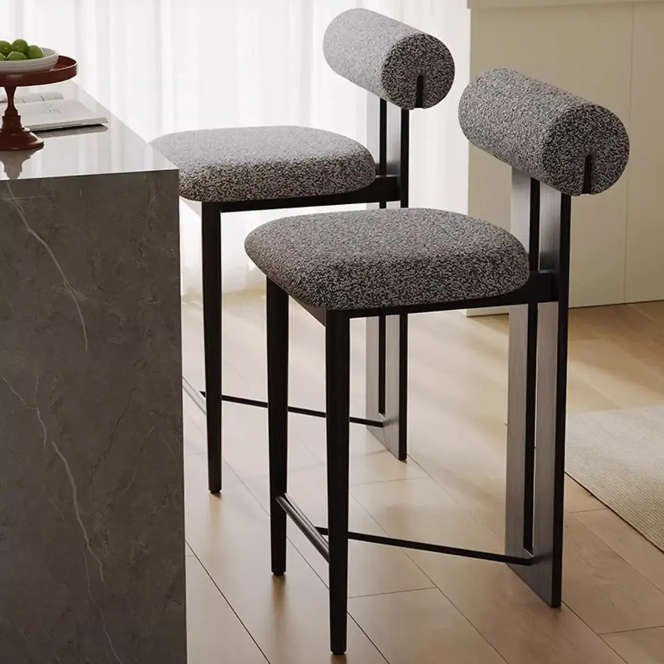 Tabouret de bar moderne en bois bouclé, style milieu du siècle