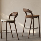 Tabouret de bar moderne du milieu du siècle en bois et similicuir