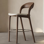 Tabouret de bar moderne du milieu du siècle en bois et similicuir