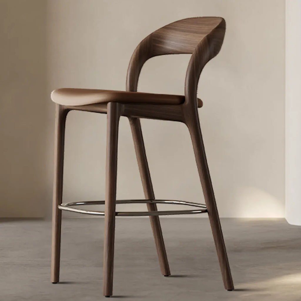 Tabouret de bar moderne du milieu du siècle en bois et similicuir