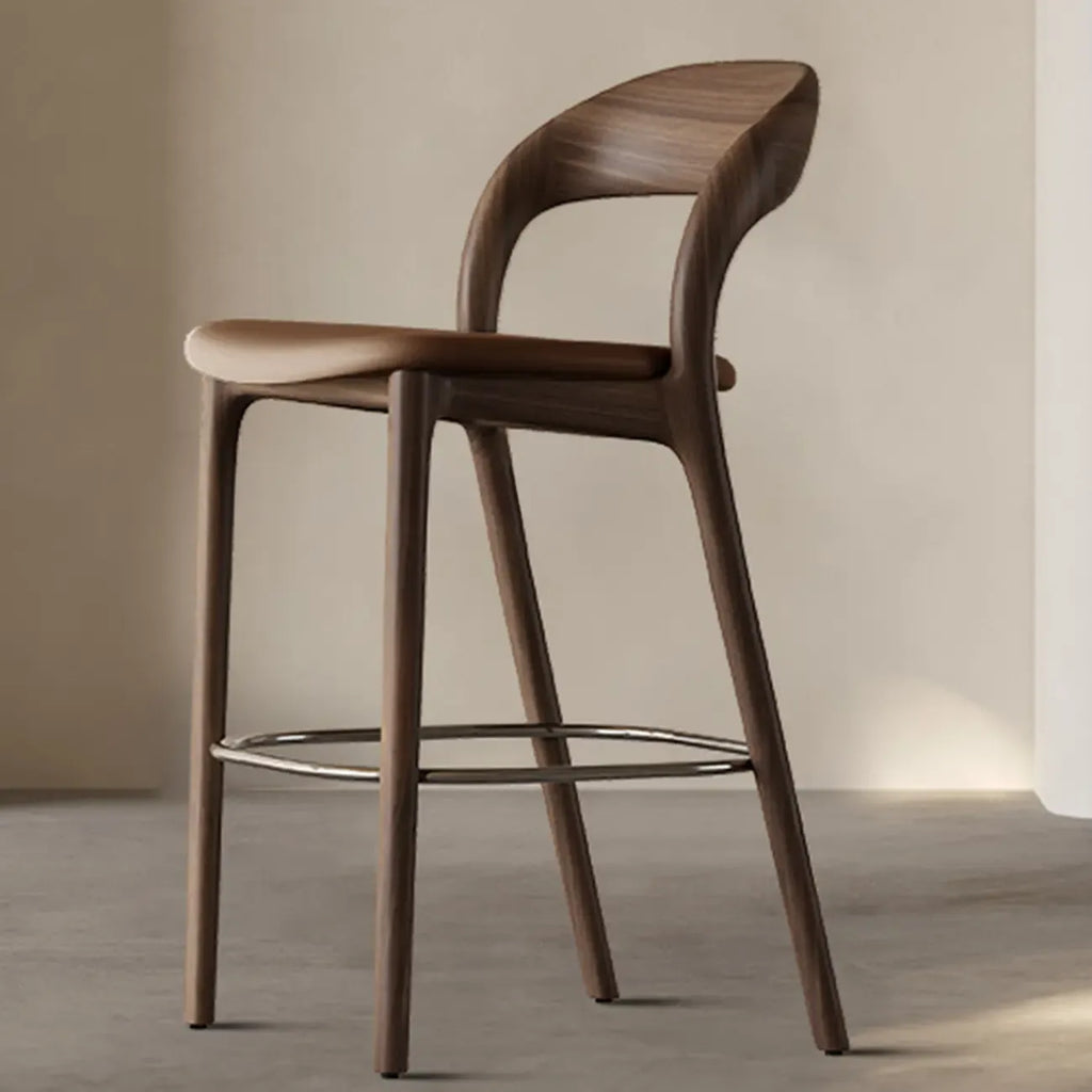 Tabouret de bar moderne du milieu du siècle en bois et similicuir