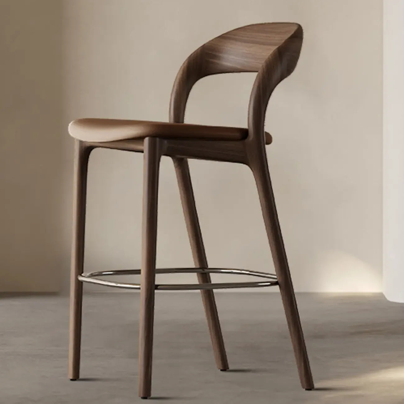 Tabouret de bar moderne du milieu du siècle en bois et similicuir