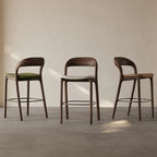 Tabouret de bar moderne du milieu du siècle en bois et similicuir