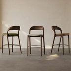Tabouret de bar moderne du milieu du siècle en bois et similicuir