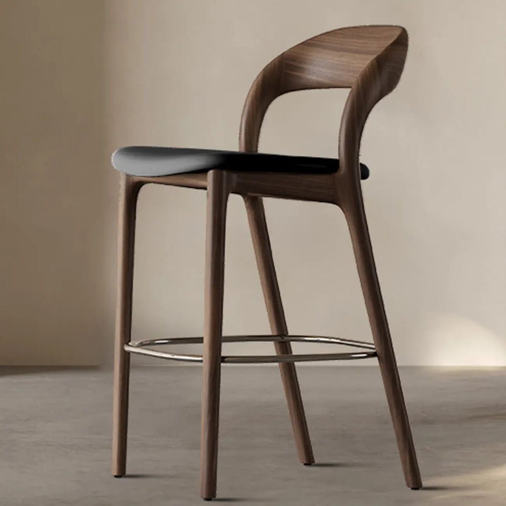 Tabouret de bar moderne du milieu du siècle en bois et similicuir