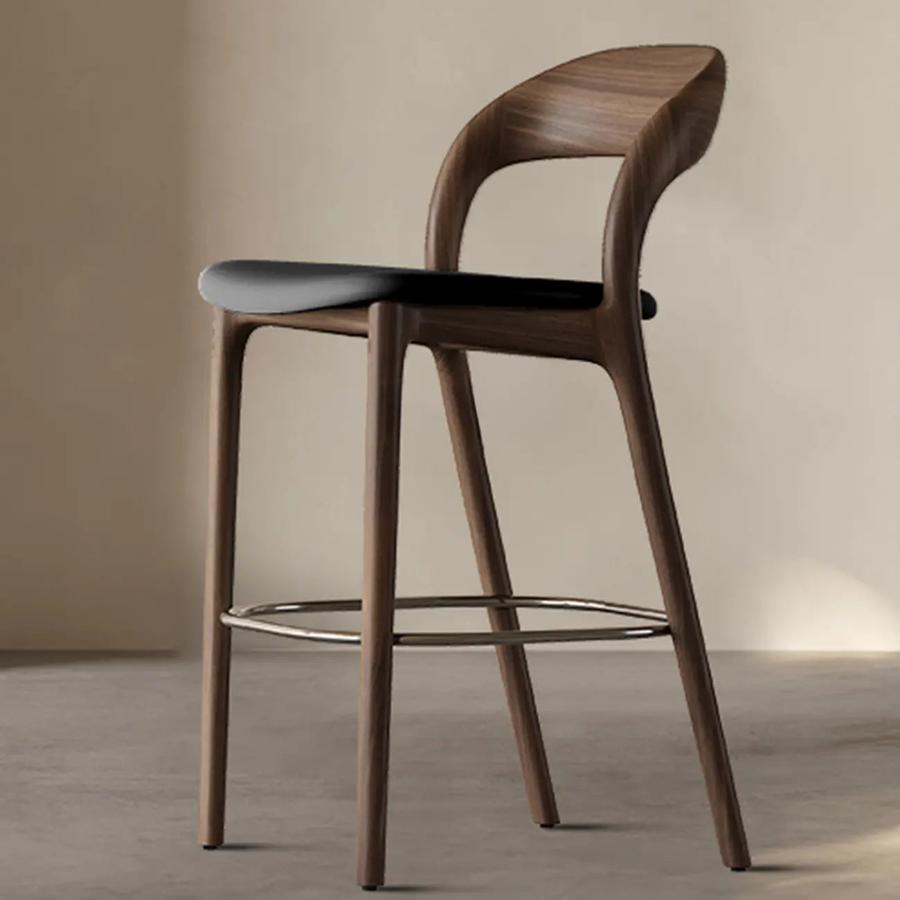 Tabouret de bar moderne du milieu du siècle en bois et similicuir
