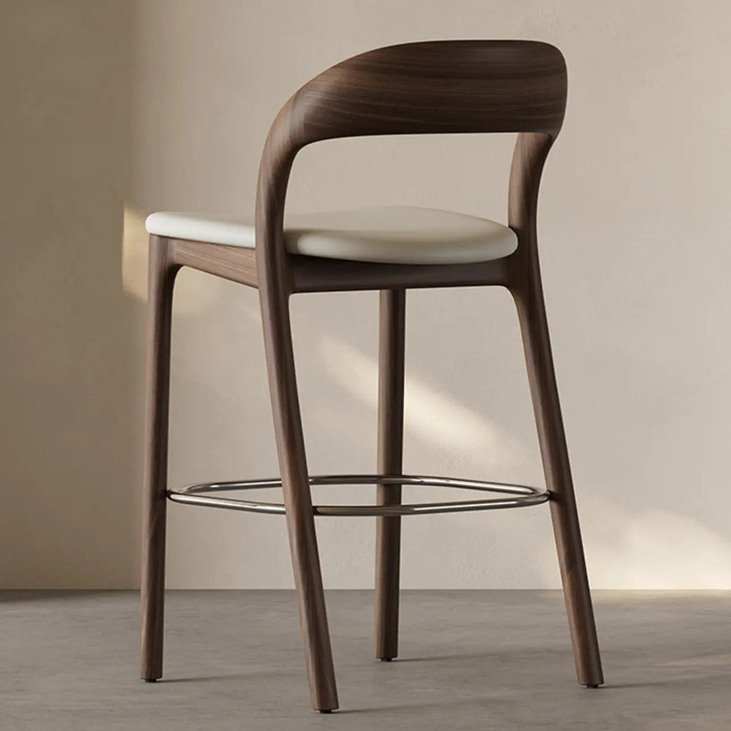 Tabouret de bar moderne du milieu du siècle en bois et similicuir