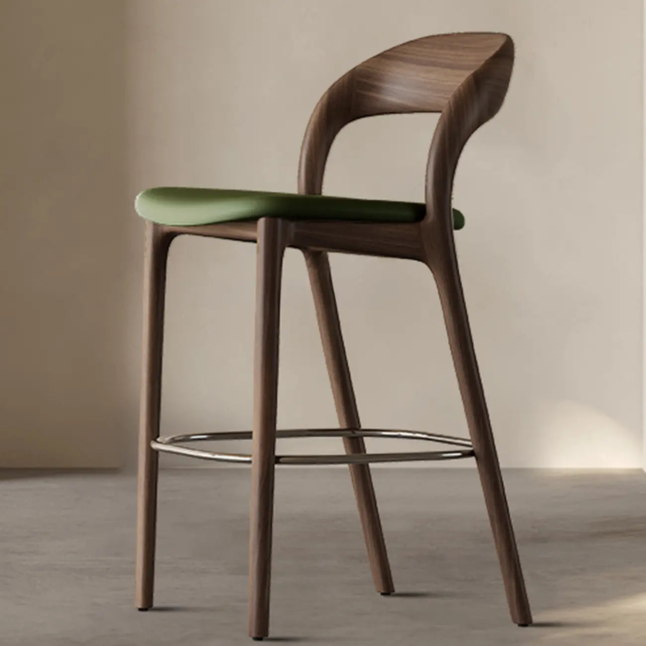 Tabouret de bar moderne du milieu du siècle en bois et similicuir