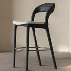 Tabouret de bar moderne du milieu du siècle en bois et similicuir
