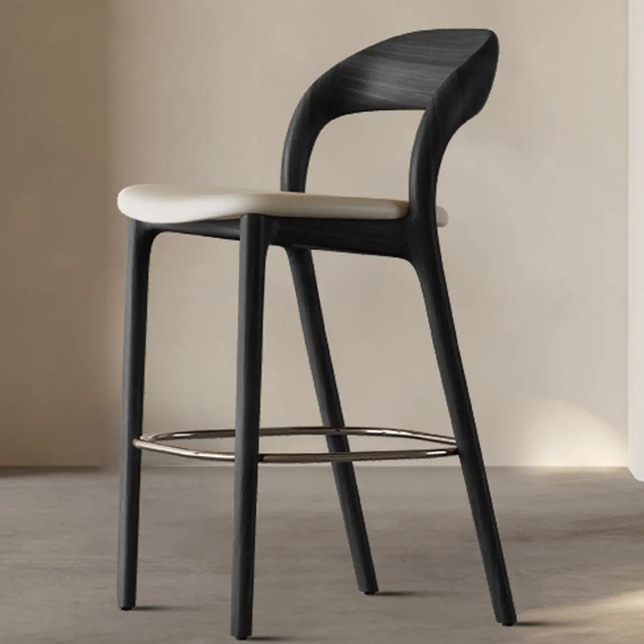 Tabouret de bar moderne du milieu du siècle en bois et similicuir