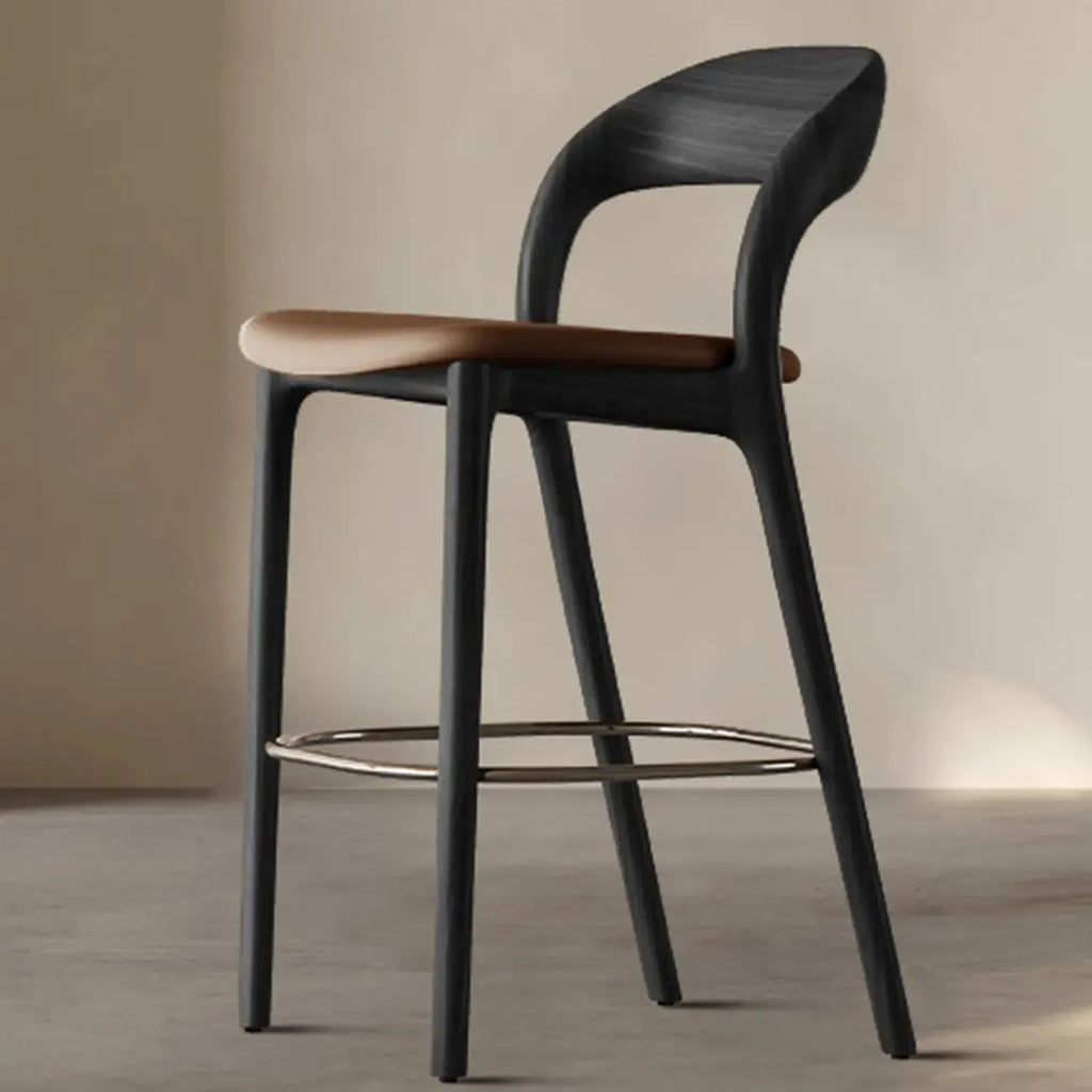 Tabouret de bar moderne du milieu du siècle en bois et similicuir