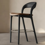 Tabouret de bar moderne du milieu du siècle en bois et similicuir