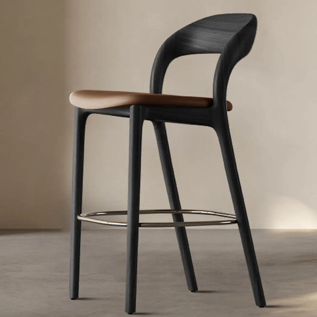 Tabouret de bar moderne du milieu du siècle en bois et similicuir
