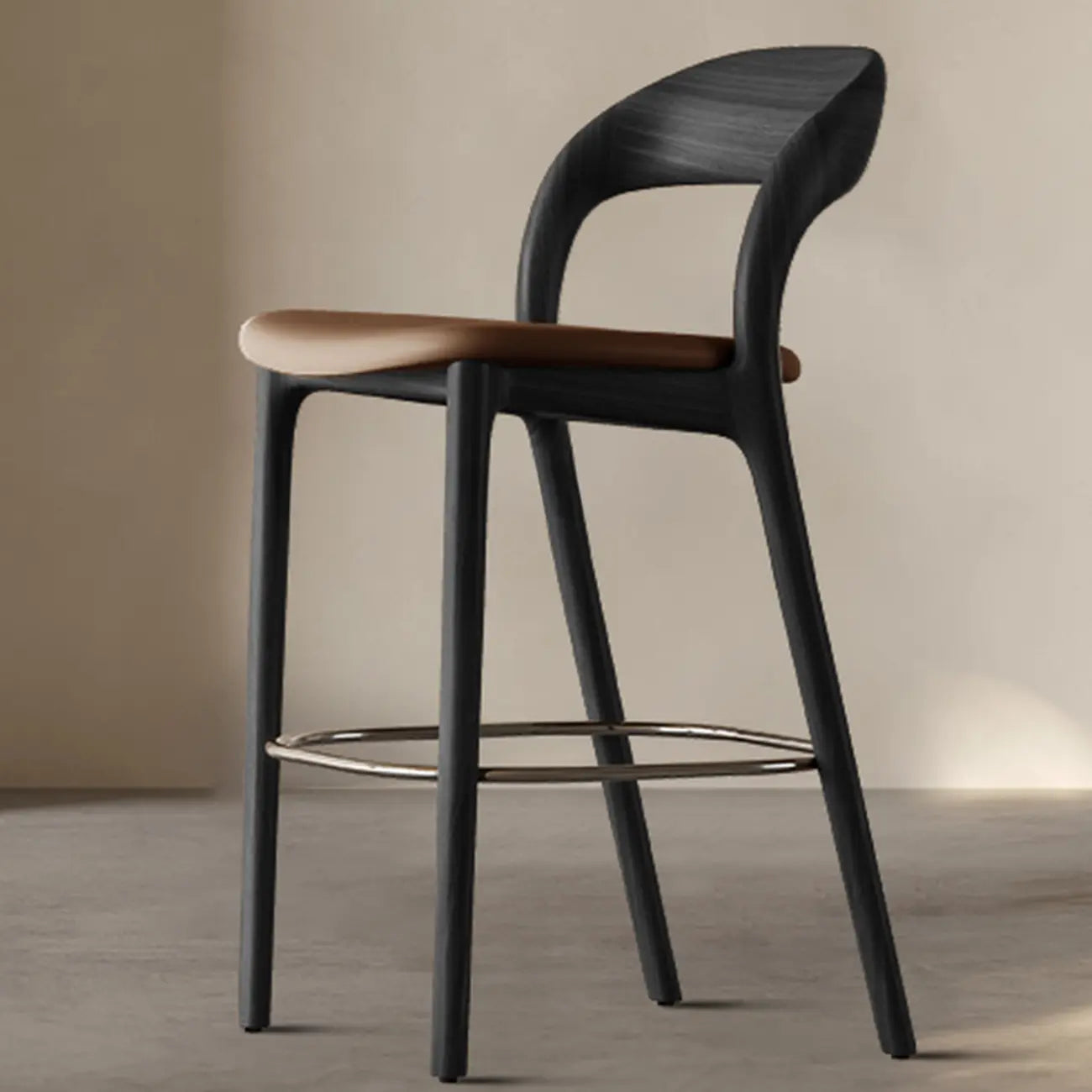 Tabouret de bar moderne du milieu du siècle en bois et similicuir