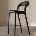 Tabouret de bar moderne du milieu du siècle en bois et similicuir