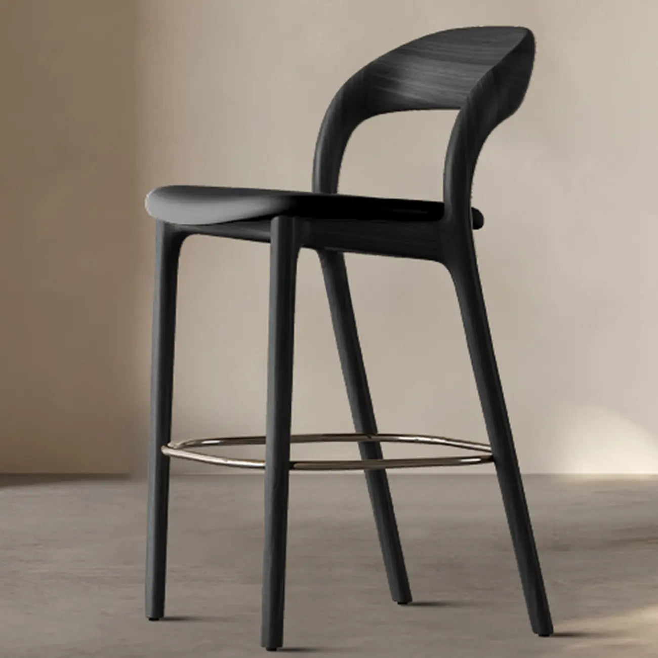 Tabouret de bar moderne du milieu du siècle en bois et similicuir