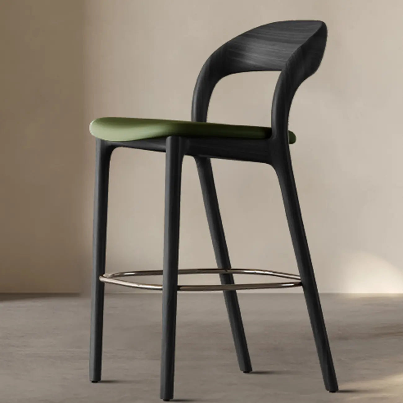 Tabouret de bar moderne du milieu du siècle en bois et similicuir
