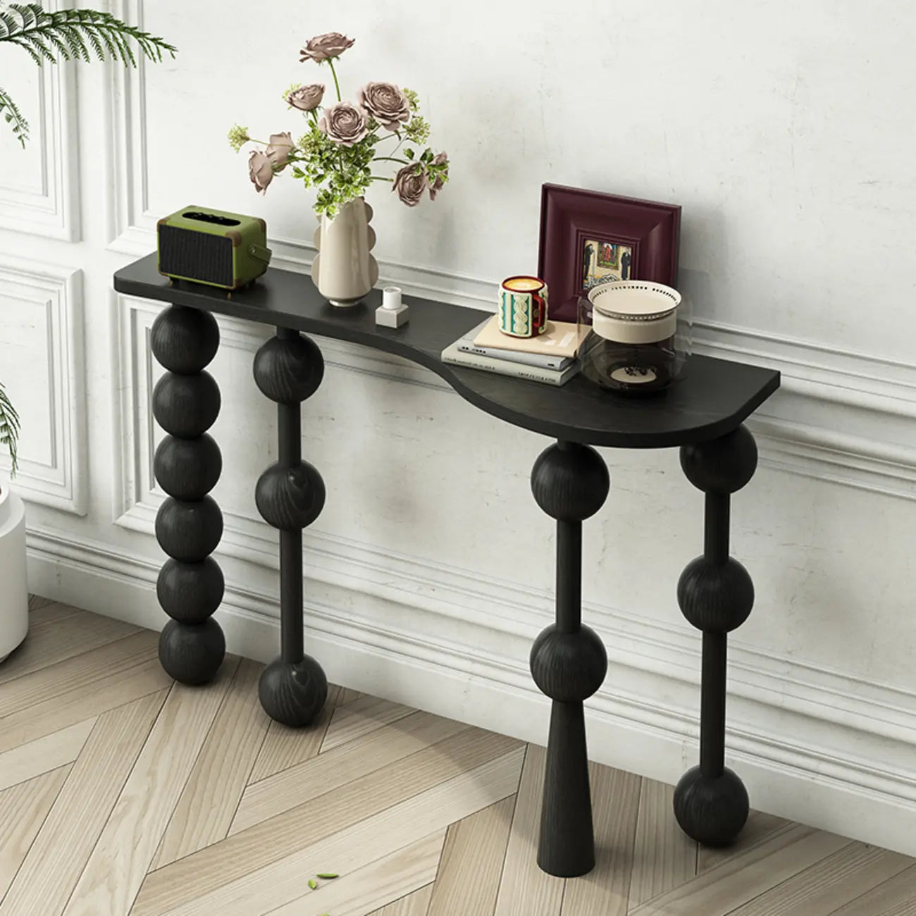 Console d'entrée artistique en noyer avec pieds tournés