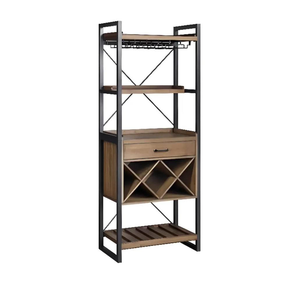 Porte-bouteilles et porte-verres ouverts en bois brun, non fixé, avec étagère