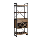 Porte-bouteilles et porte-verres ouverts en bois brun, non fixé, avec étagère