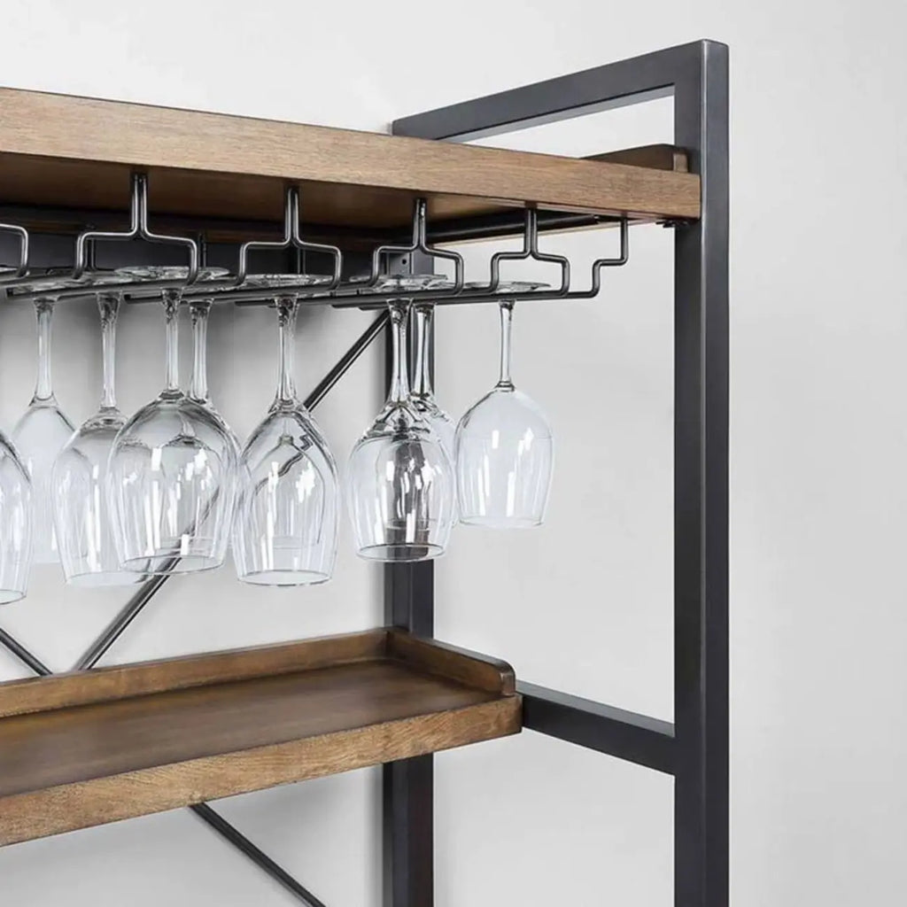 Porte-bouteilles et porte-verres ouverts en bois brun, non fixé, avec étagère