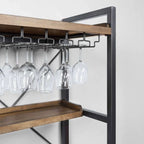 Porte-bouteilles et porte-verres ouverts en bois brun, non fixé, avec étagère