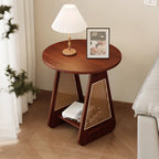 Table d'appoint moderne du milieu du siècle à deux niveaux en bois avec pieds en rotin