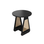 Table d'appoint moderne du milieu du siècle à deux niveaux en bois avec pieds en rotin