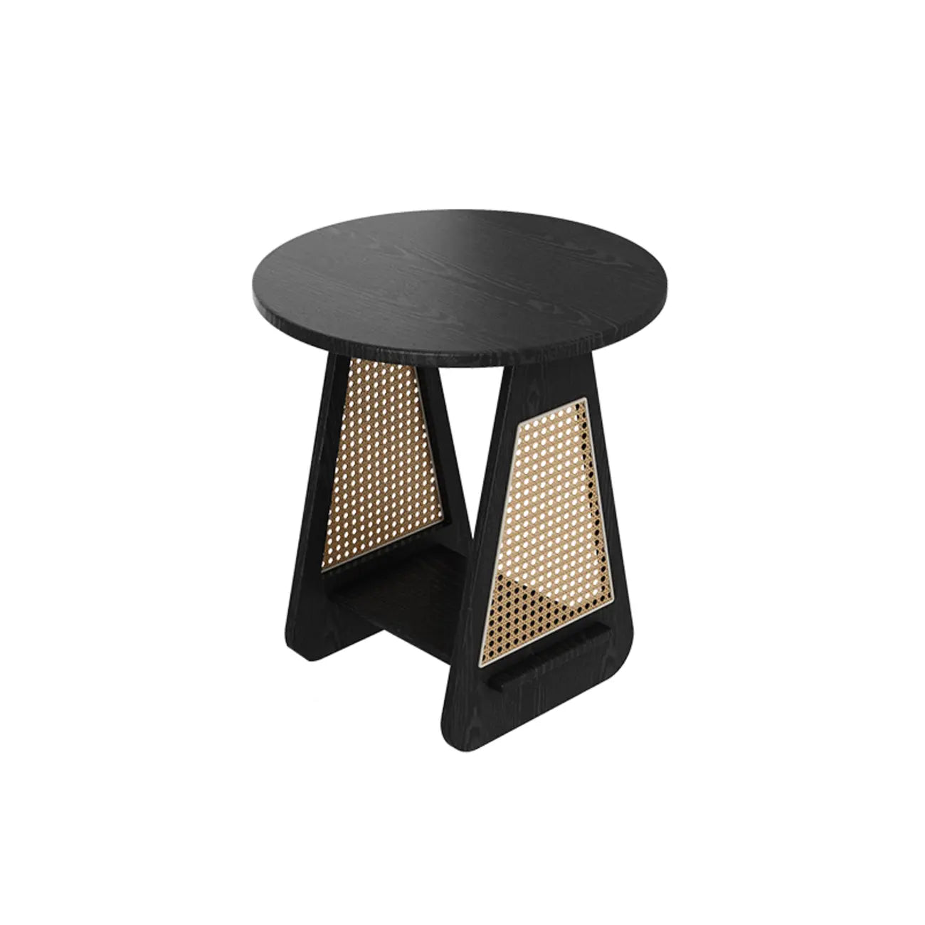 Table d'appoint moderne du milieu du siècle à deux niveaux en bois avec pieds en rotin